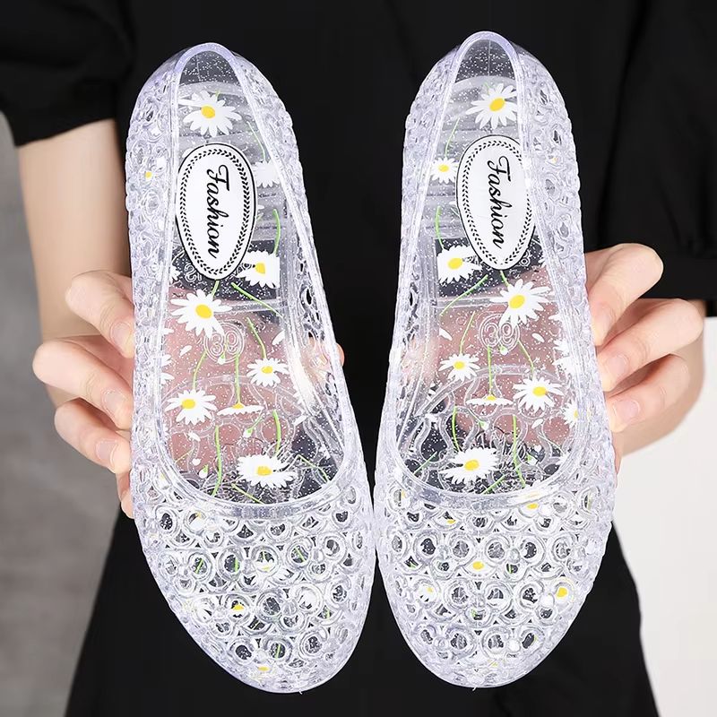 CrystalWave Women's Sequin Jelly Sandals – Lightweight Flat Beach Shoes for Everyday Comfort