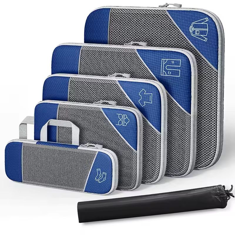 6 Piece Travel Packing Cube Set with Shoe Bag and Mesh Panels