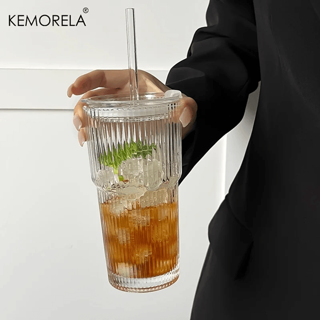 Glass Coffee Cup with Lid and Straw 600ml Transparent Iced Drinkware