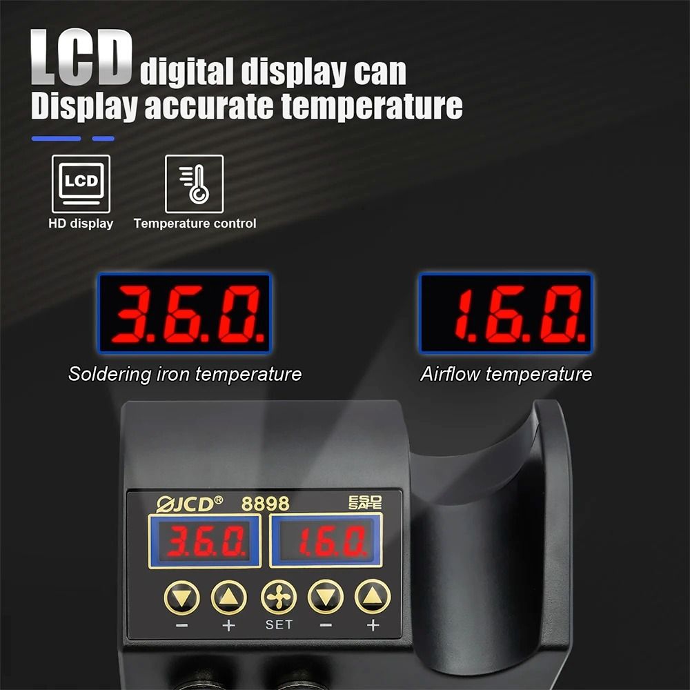 JCD 8898 Soldering Station 2 in 1 Soldering Iron and Hot Air Gun Rework Welding Repair Tool