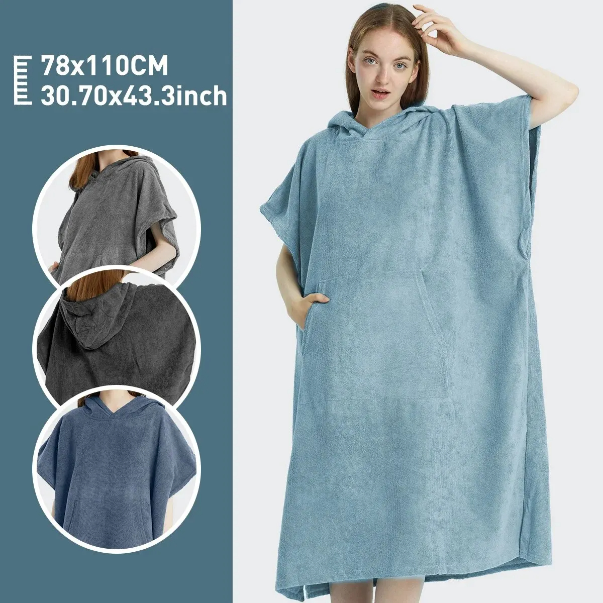 Quick Dry Surf Poncho Towel Hoodie for Adults Microfiber & Beach Changing Robe