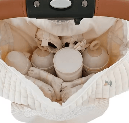 Korean-Style Quilted Diaper Bag with Elegant Embroidery & Large Storage