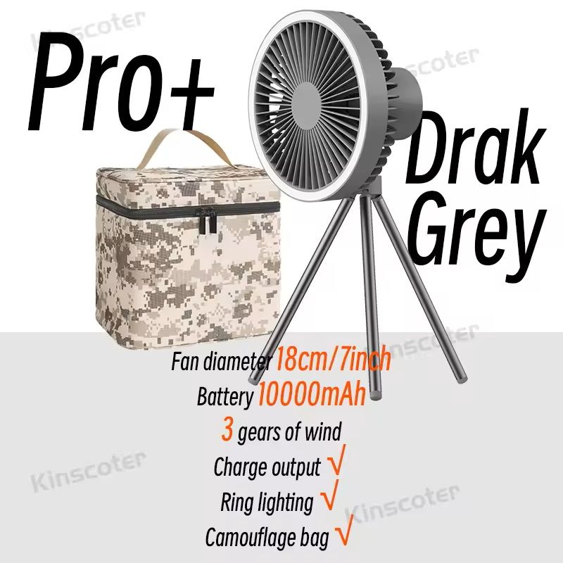 Rechargeable Camping Fan with LED Light and Power Bank