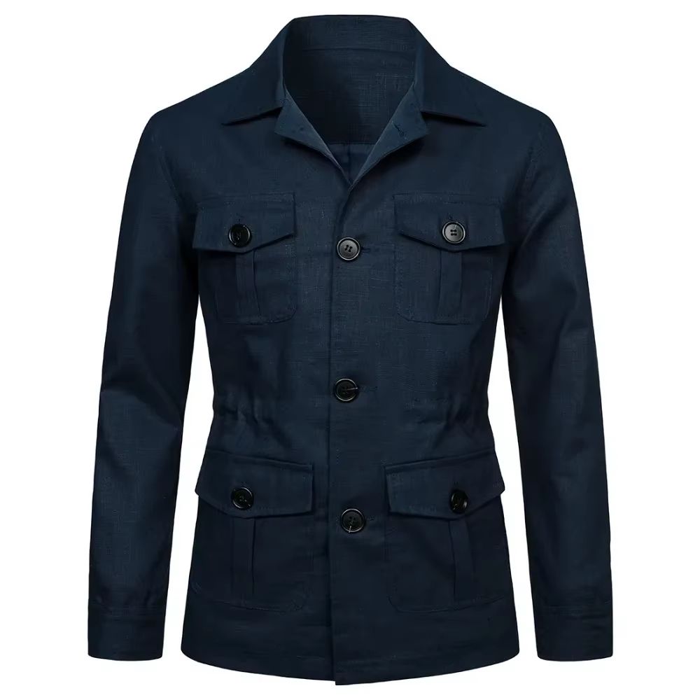 Retro Men's Linen Safari Jacket – Classic British Style Safari Jacket with Multi-Pocket Utility Design