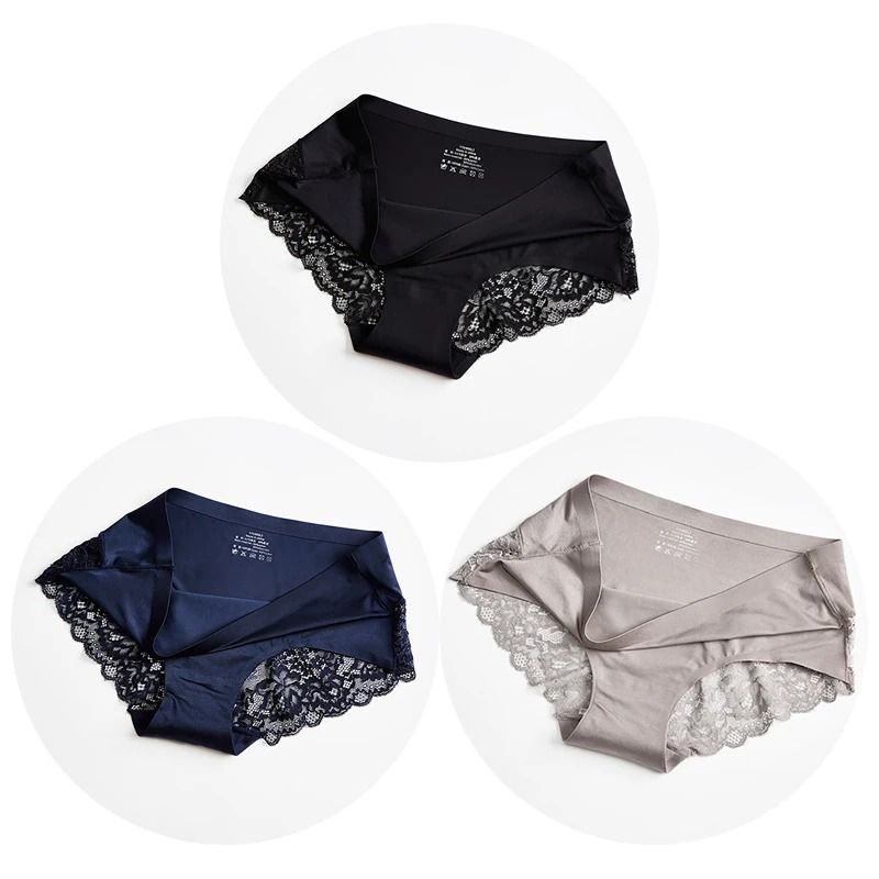Womens Panties Lace Underwear Satin Briefs Three Piece Set Soft Cozy Underpants