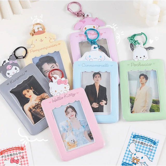 Kawaii Anime Card Holder Keychain Cute Photo ID Pendant for Bags and Backpacks