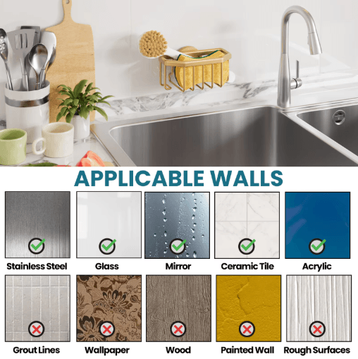 TAILI Gold Suction Cup Sponge Holder Rustproof Aluminum Sink Caddy