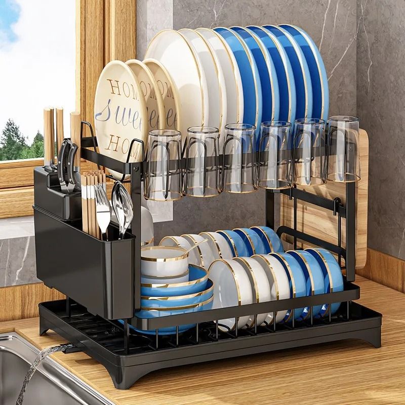 Multifunctional Kitchen Drain Rack – Dual-Tier Dish & Bowl Storage Organizer – Household Tableware Drying Station
