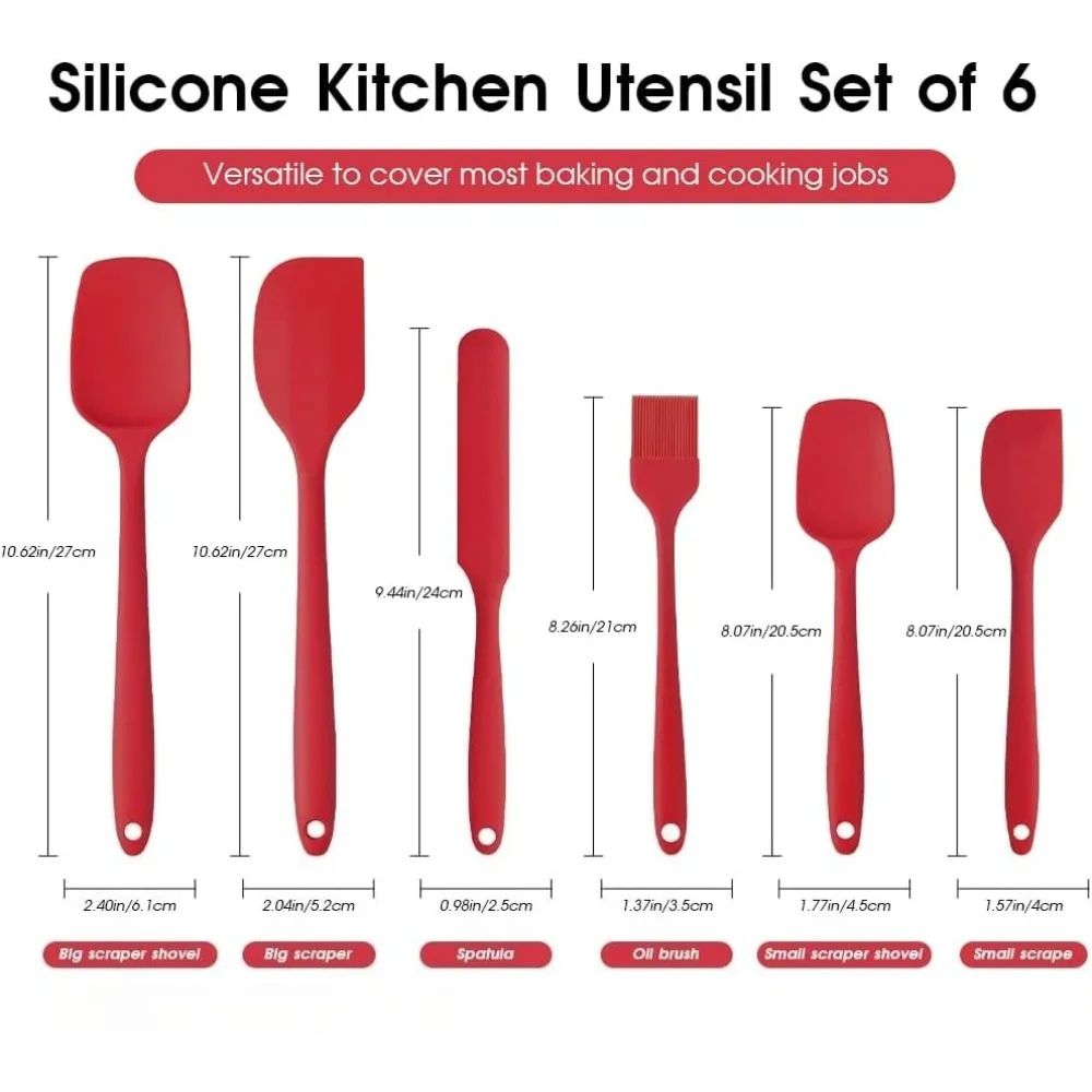 6 Piece Silicone Spatula Set Food Grade Heat Resistant Non Stick Baking and Cooking Tools