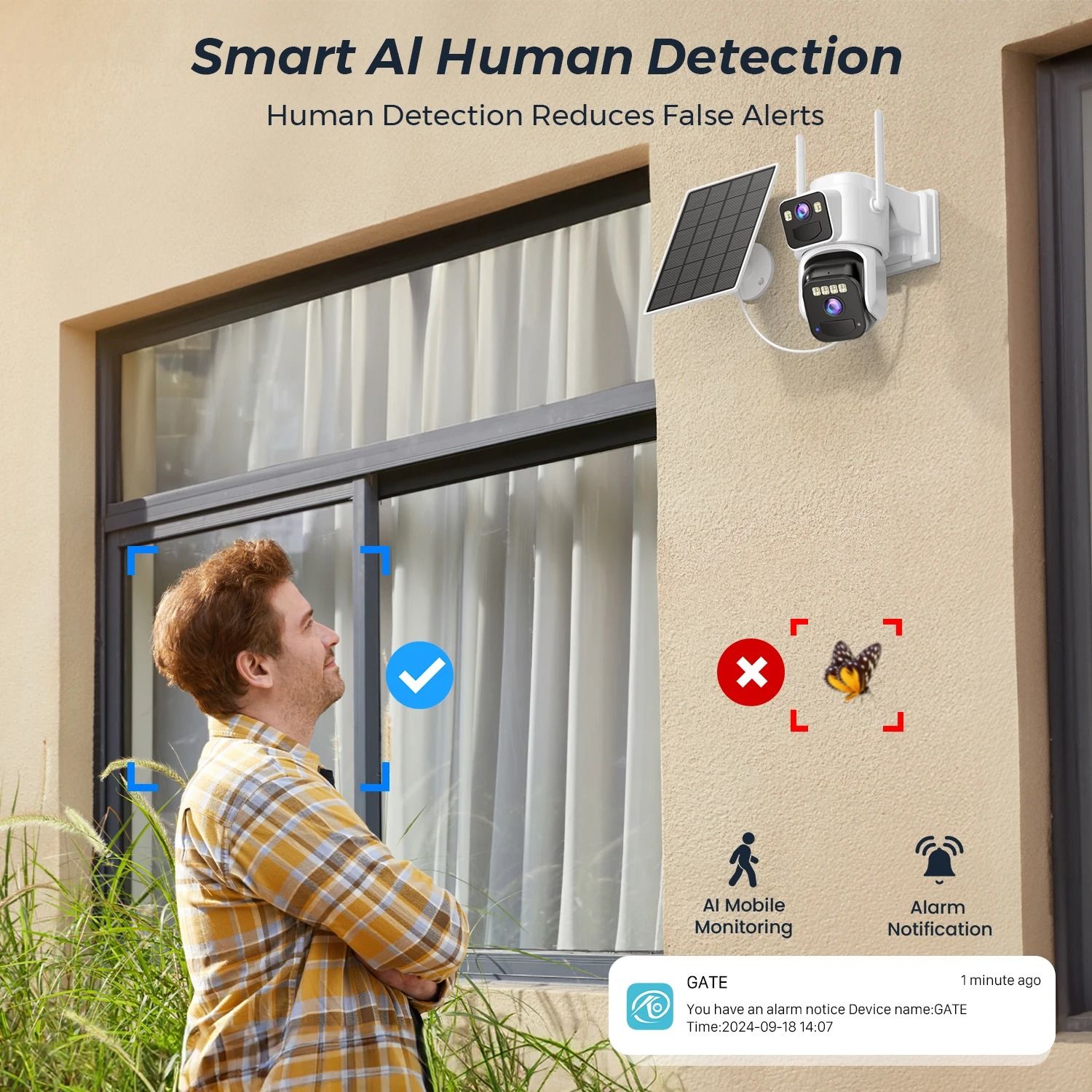 Solar Powered Dual Lens WiFi Security Camera with Night Vision and Motion Detection