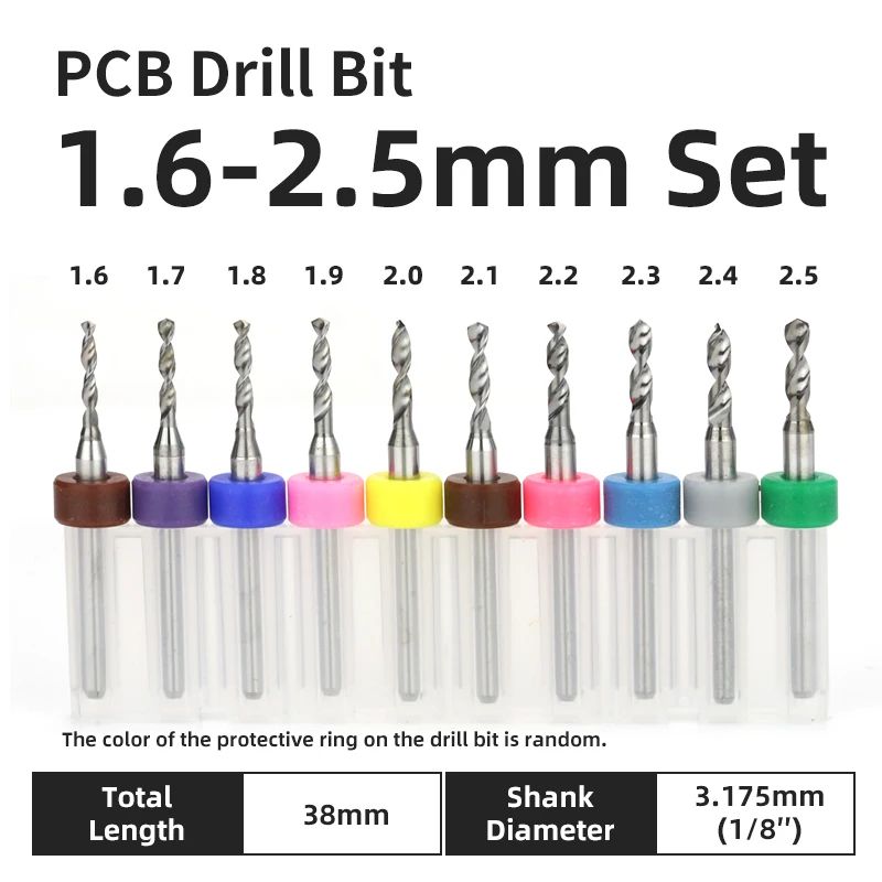 TOOLEYE Carbide PCB Drill Bit Set (10pcs) 1/8 Shank Micro CNC Bits, 0.1–3.175mm
