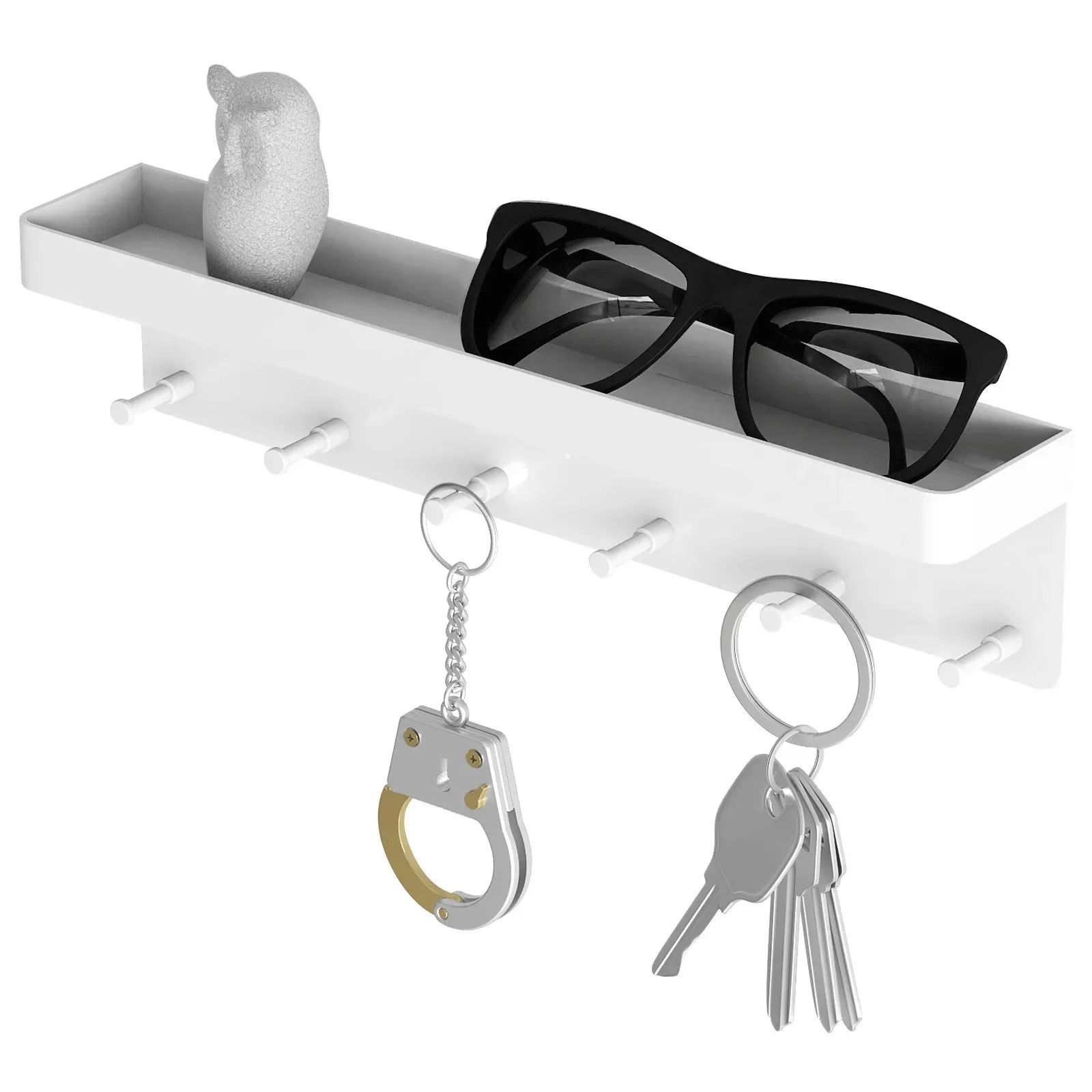 Wall Mounted Key Holder with Shelf and 6 Hooks