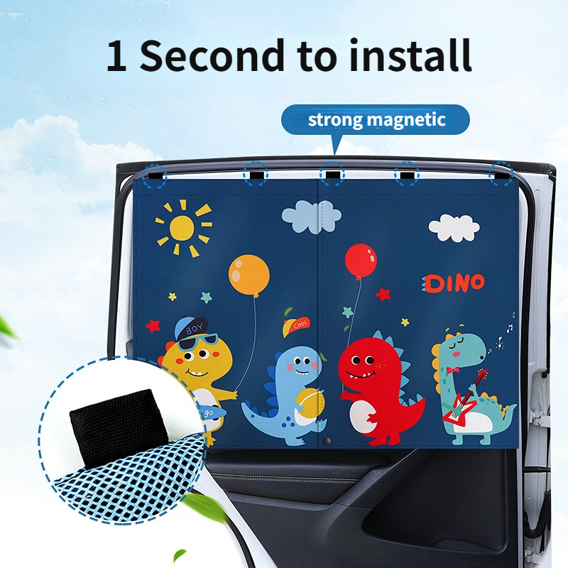 Telescopic Car Window Shades for Kids with Magnetic Mosquito Net, UV Protection Sunshade, Block Mesh Curtain Cover