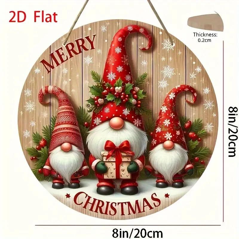 Hanging Ornament for Indoor, Merry Christmas Wooden Sign, Gnome & Santa Claus Festive Holiday Decor
