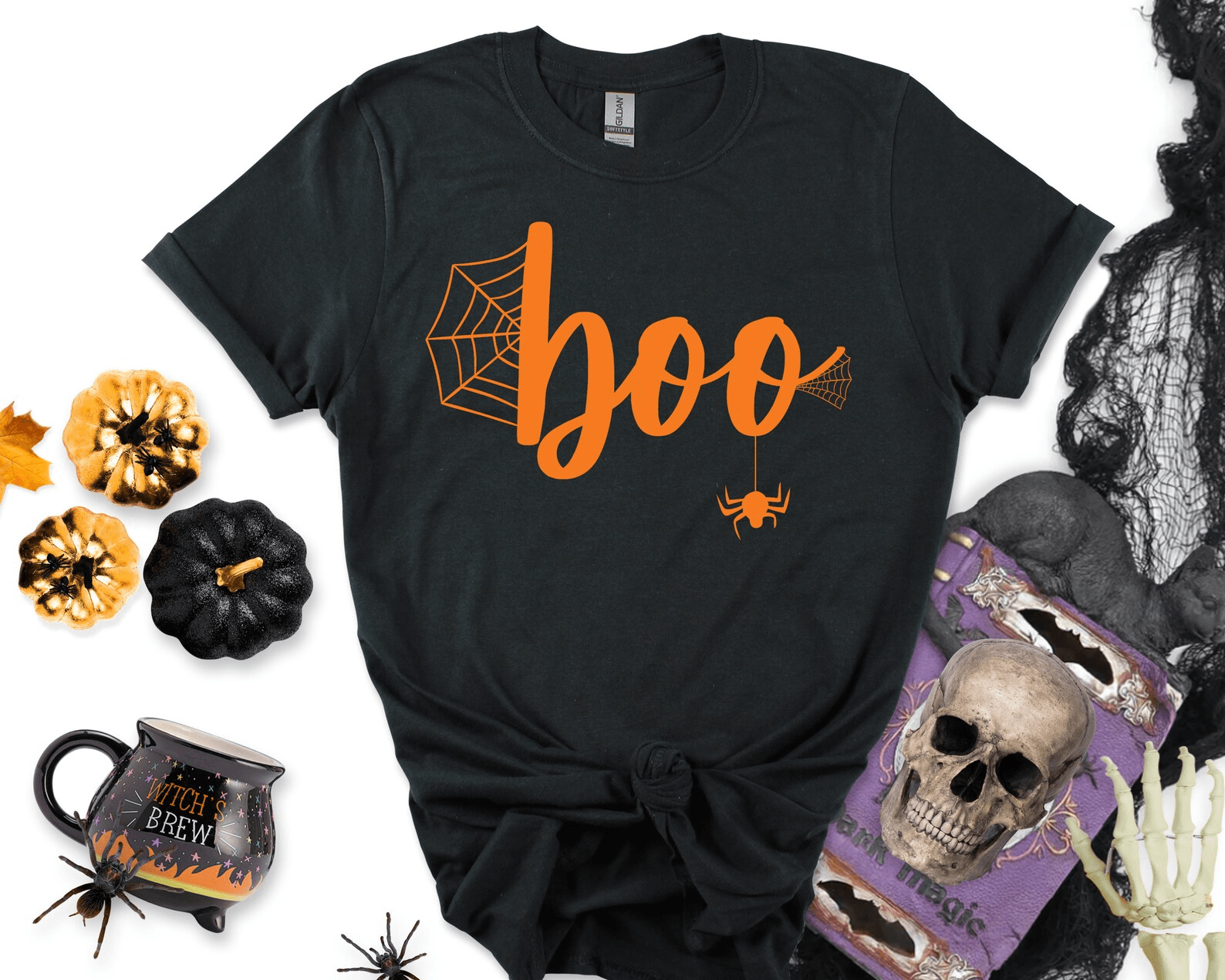 Boo Halloween Shirt – Funny Witch Trick or Treat Graphic Tee Cute Spooky Gift for Women