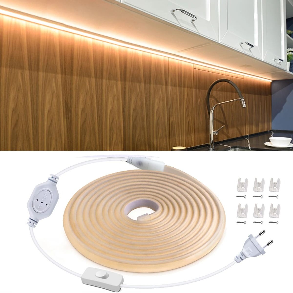 Waterproof Under Cabinet LED Light Kitchen COB Strip Lamp with Button Switch