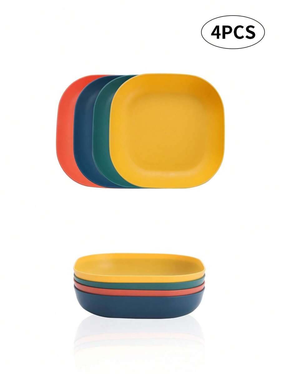 Square Reusable Plastic Dessert Plates, Durable Tableware for Camping, Dishwasher and Microwave Safe