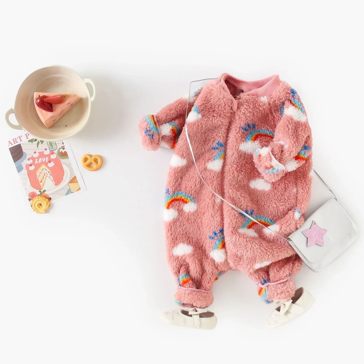 Rainbow Cloud Fluffy Fleece-Lined Jumpsuit