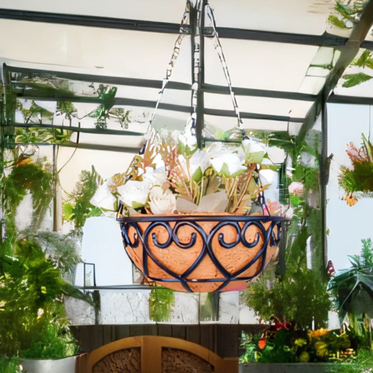Coconut Fiber Hanging Flower Pot Basket Iron Chain Hanging Plant Basket