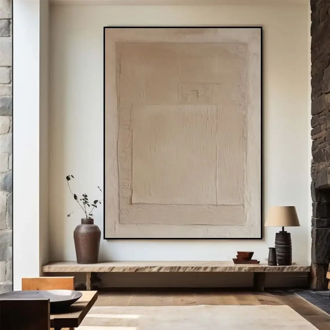 Beige Texture Abstract Art – Handmade-Style Minimalist Painting – Neutral Canvas Wall Art for Modern Living Room Decor