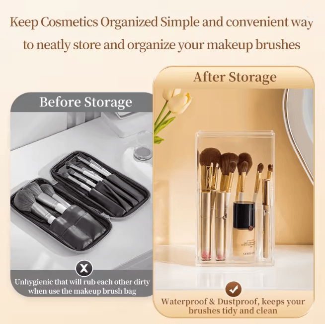 Clear Makeup Brush Holder with Lid Large Capacity Vanity Organizer