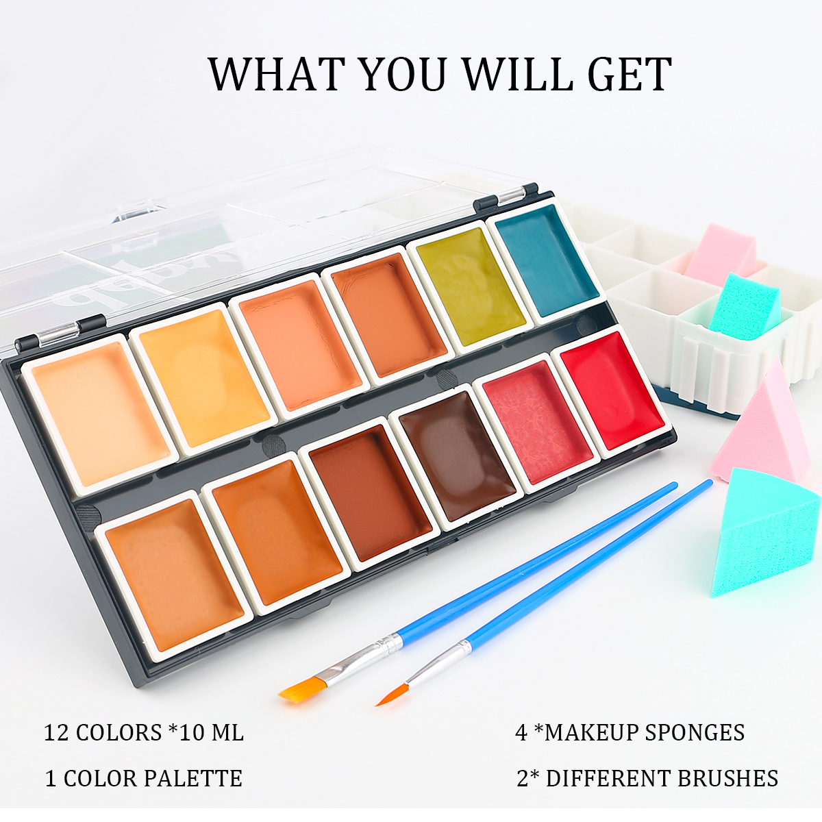 Depvision Alcohol Activated Face Paint, SFX Makeup 12 Color Palette, Waterproof Special Effects Bruise Kit for Artists