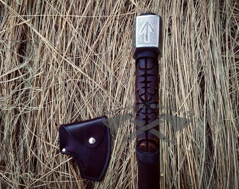 CUSTOM HANDMADE ENGRAVED HANDLE CARBON STEEL VIKING HATCHET TOMAHAWK HUNTING AXE
