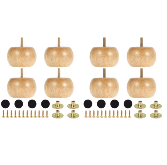 Wood Furniture Legs Round Bun Feet Replacement Set