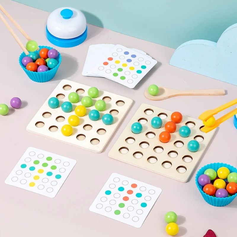 Montessori Wooden Clip Beads Color Sorting Toy