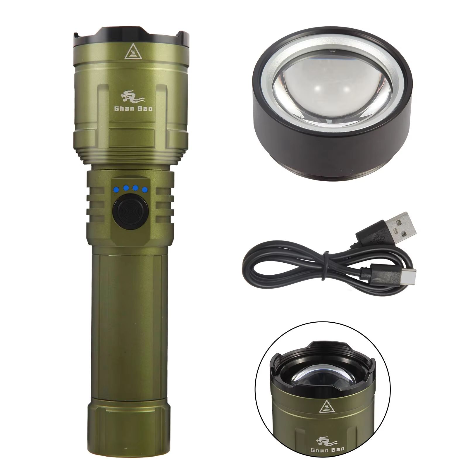 Shan Bao 3000LM Outdoor Zoom Waterproof Flashlight – High-Power Rechargeable Torch with Strong Focus Beam & Flame-Lighti