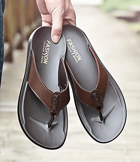 Genuine Leather Mens Flip Flops Soft Sole Summer Beach Sandals