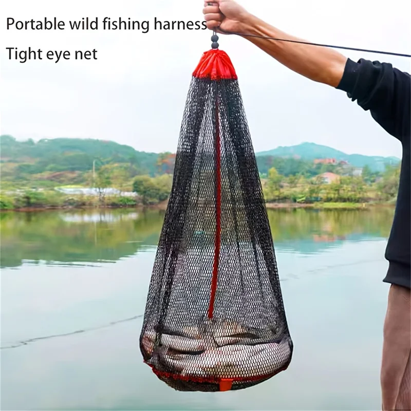 Portable Fishing Net with Drawstring Encrypted Mesh Fish Bag Fishing Collection Bag Login Net