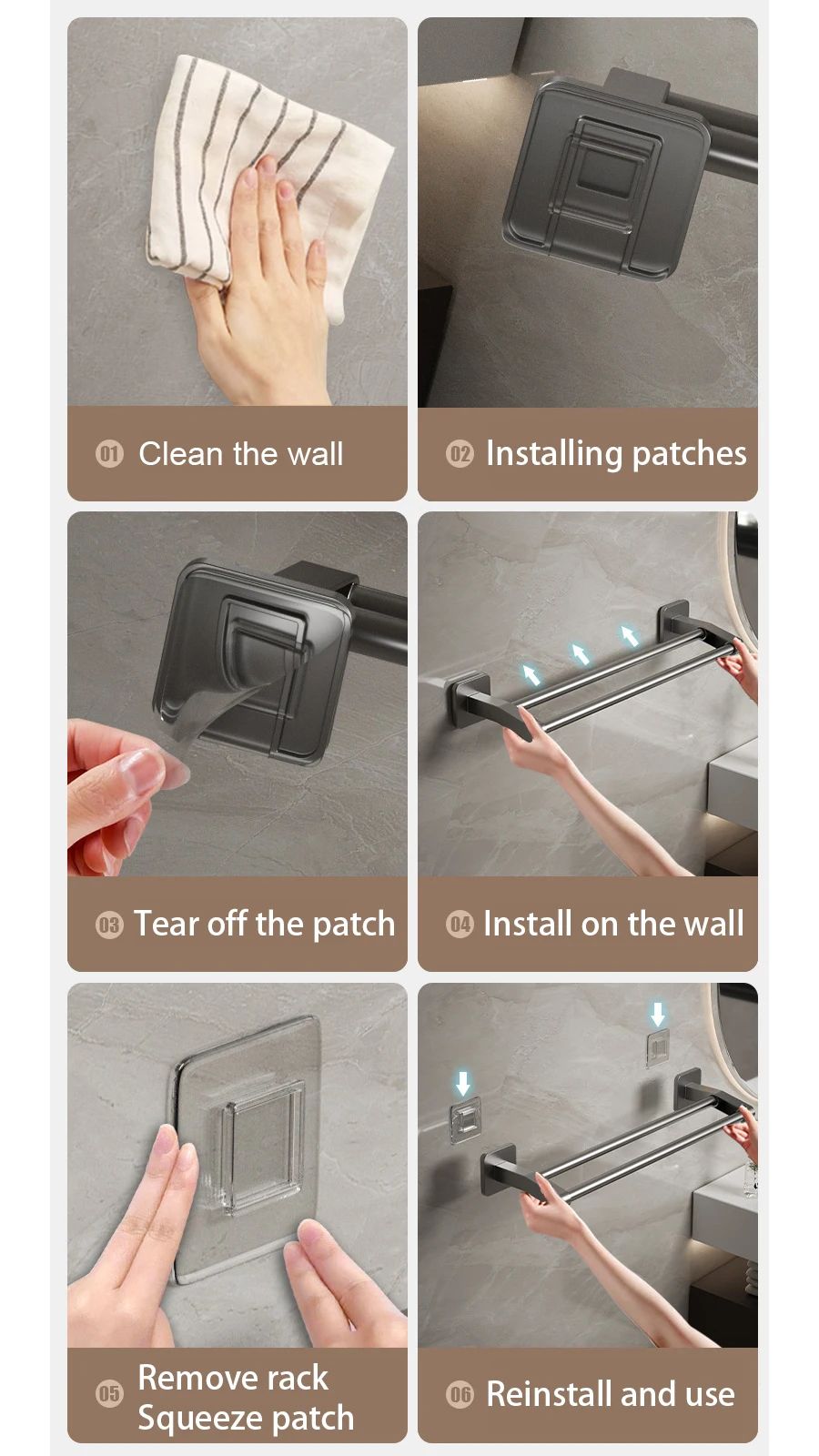 No Drill Double Bar Bathroom Towel Rack