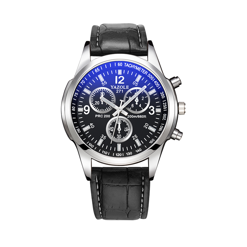 Men's Quartz Watch Blue Dial Waterproof Business Casual Leather Strap Watch