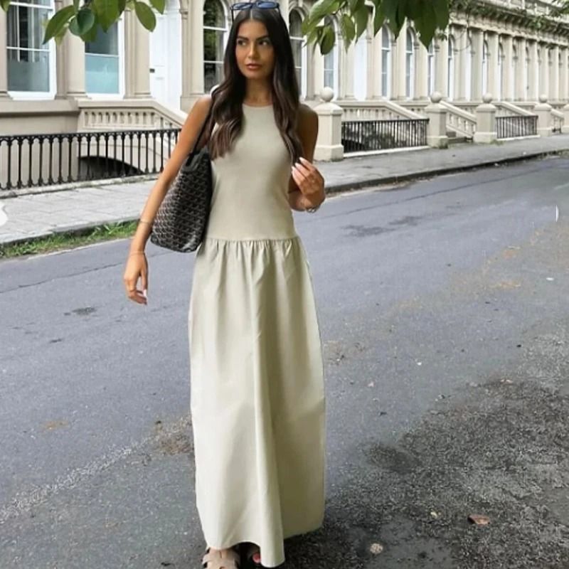 HXAO Khaki Elegant Sleeveless Long Dress 2025 Spring Fashion Casual Party Y2k Vestido