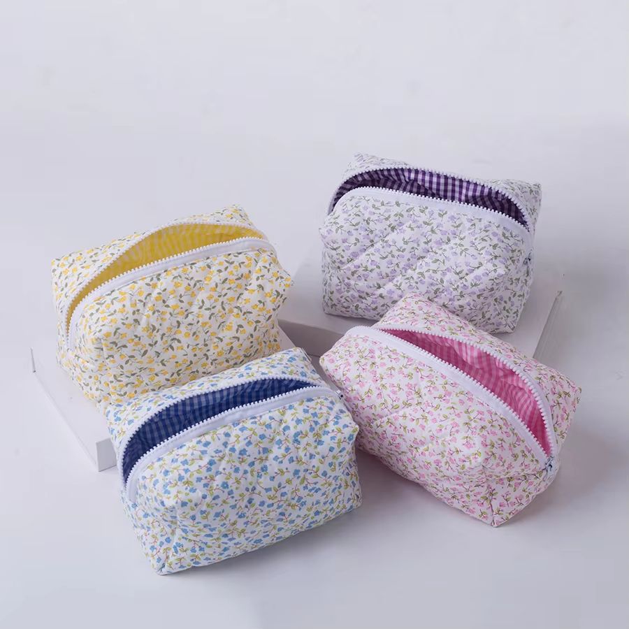 Floral Quilted Makeup Bag Travel Organizer Pouch