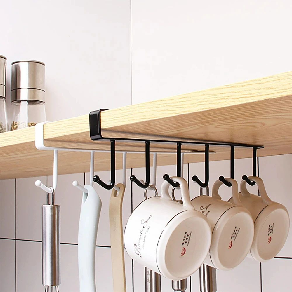 6 Hook Coffee Mug Holder Shelf Kitchen Organizer