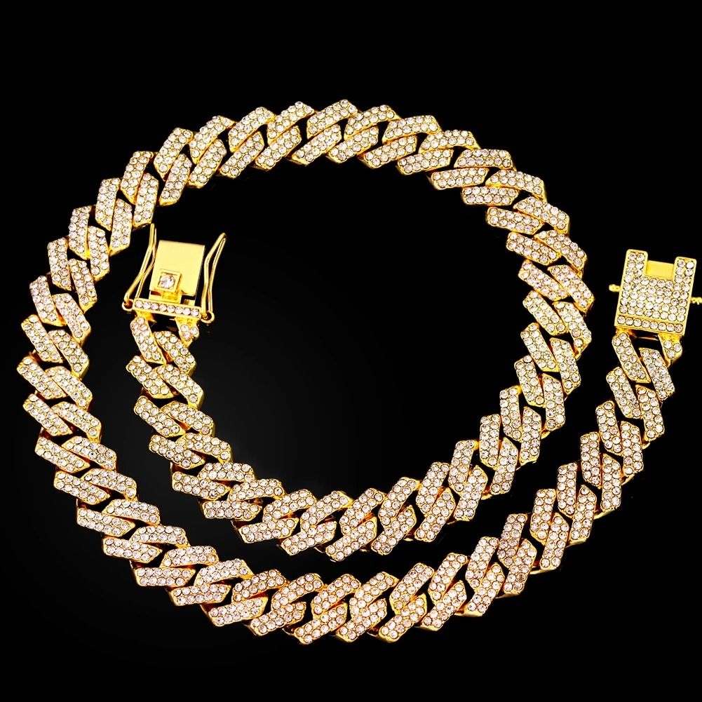 Iced Cuban Chain Necklace 20 Inch Hip Hop Style Diamond Look Unisex Jewelry