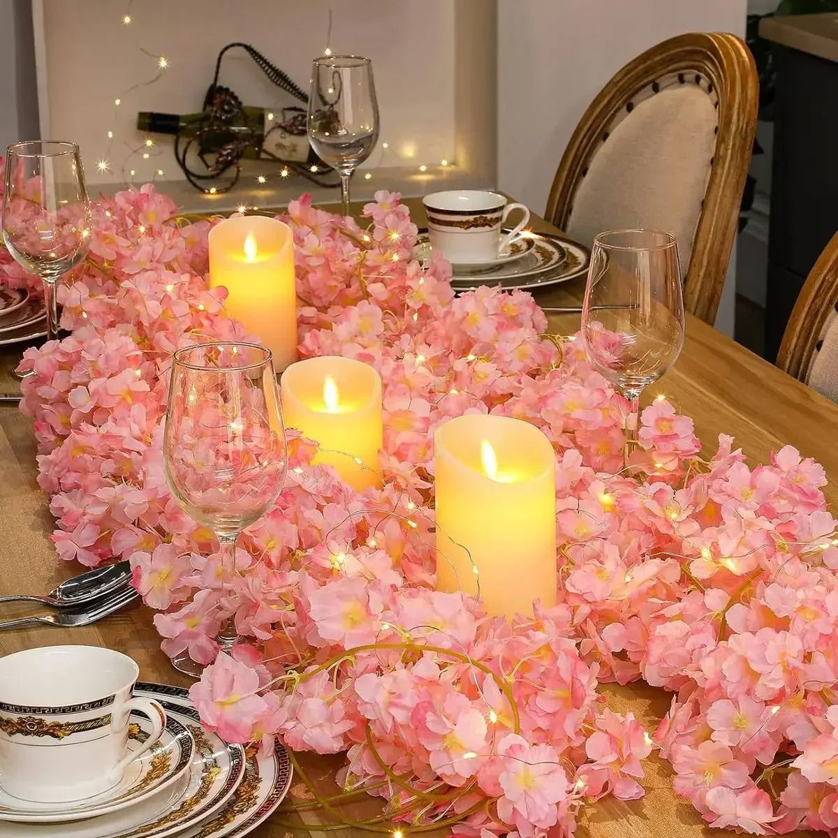Cherry Blossom String Light Garland with 20 LED Flower Vines