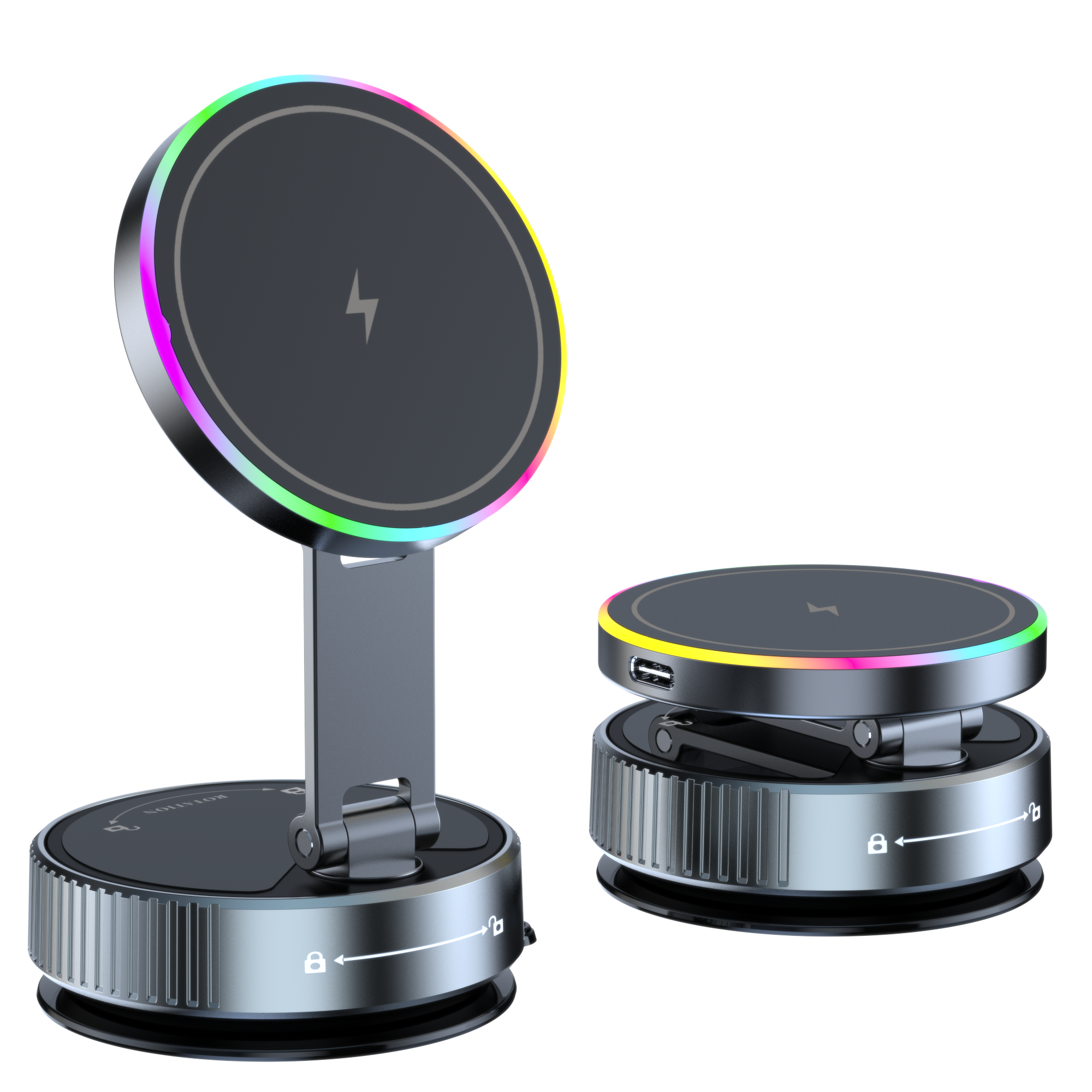 Magnetic Car Holder, 15W Wireless Charger, Metal Multi-angle Rotation, for iPhone