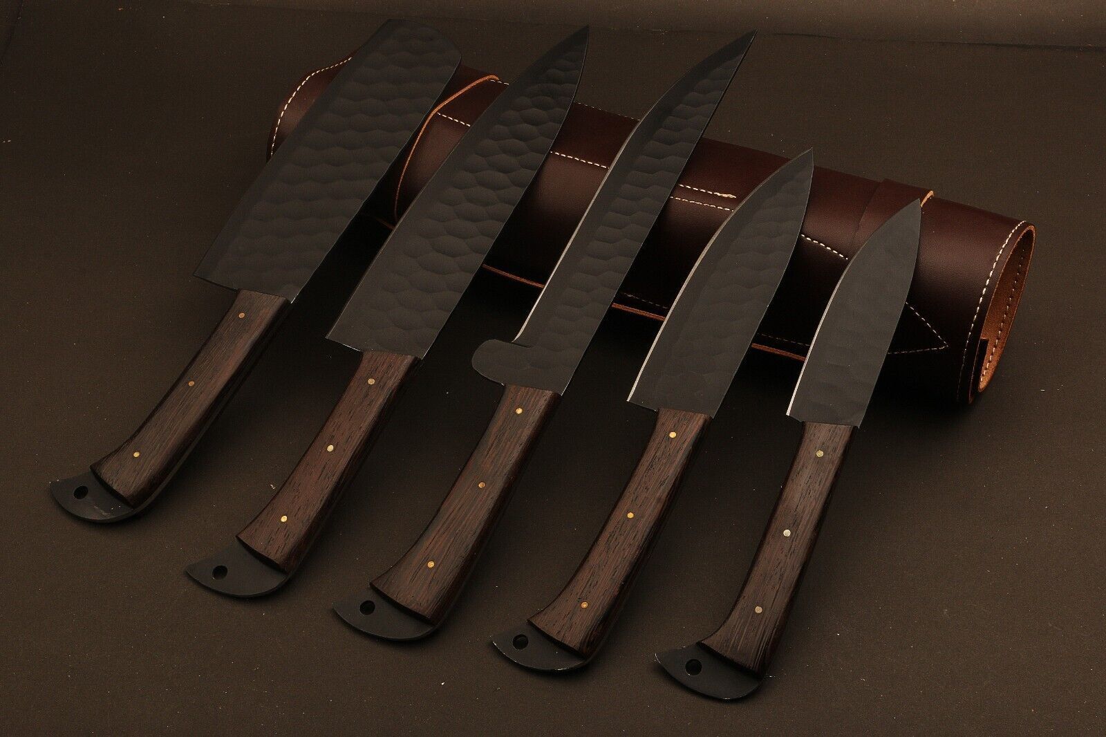 Professional Grade Handmade Damascus Chef Knives with Rosewood