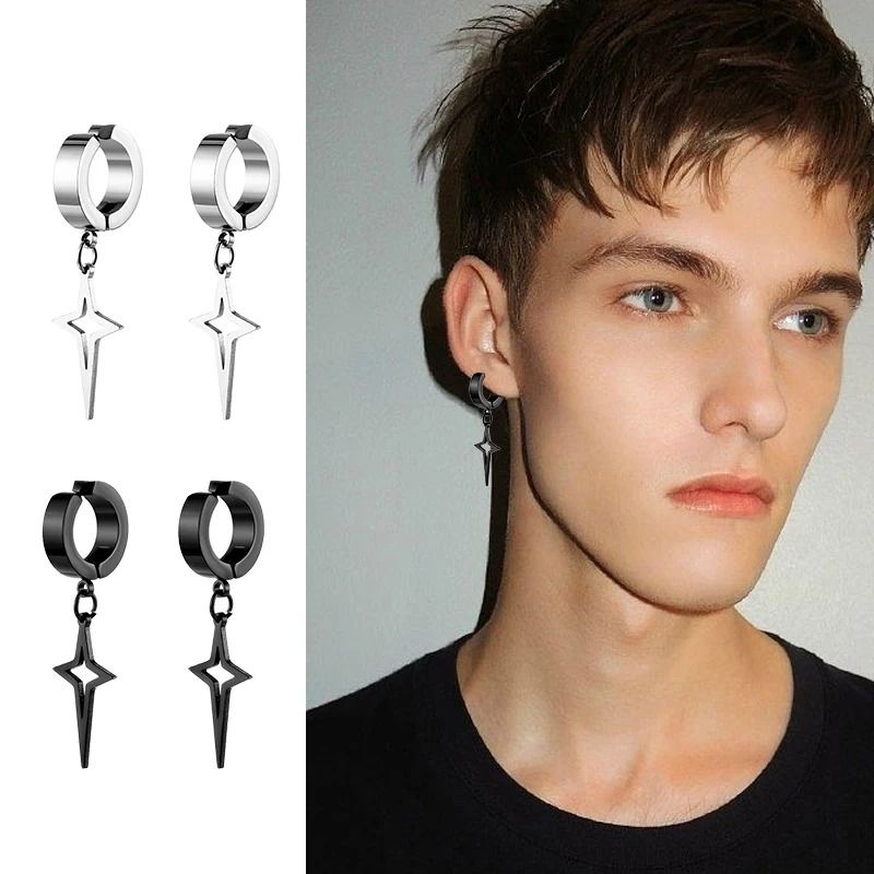 Punk Star Pendant Non-Piercing Hoop Earrings