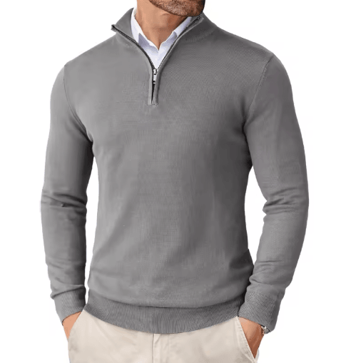 Mens Quarter Zip Knit Sweater Slim Fit Lightweight Mock Neck Pullover