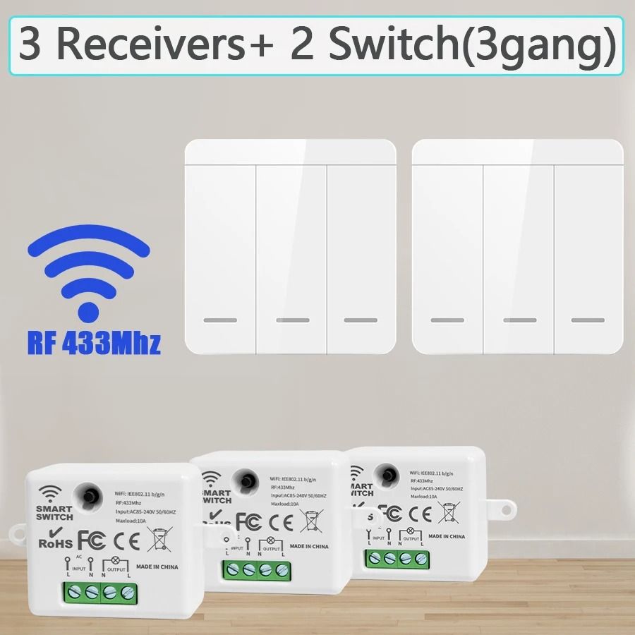 RF 433MHz Wireless Light Switch Receiver and Wall Panel Controller