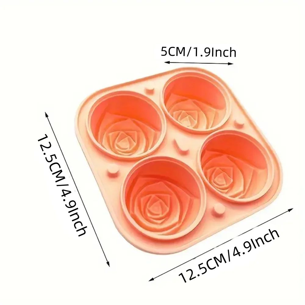 3D Rose Ice Cube Tray – 4-Cavity Silicone Ice Mold for Flower Shaped Ice Cubes, Cocktails & Whiskey