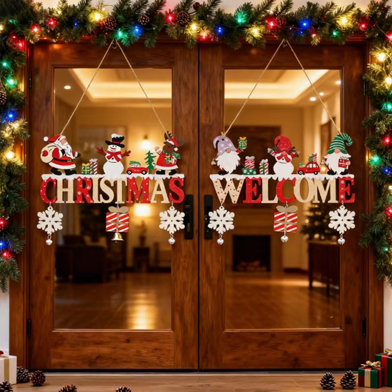 Rustic Wooden Christmas Hanging Ornament for Door Tree and Wall Decor