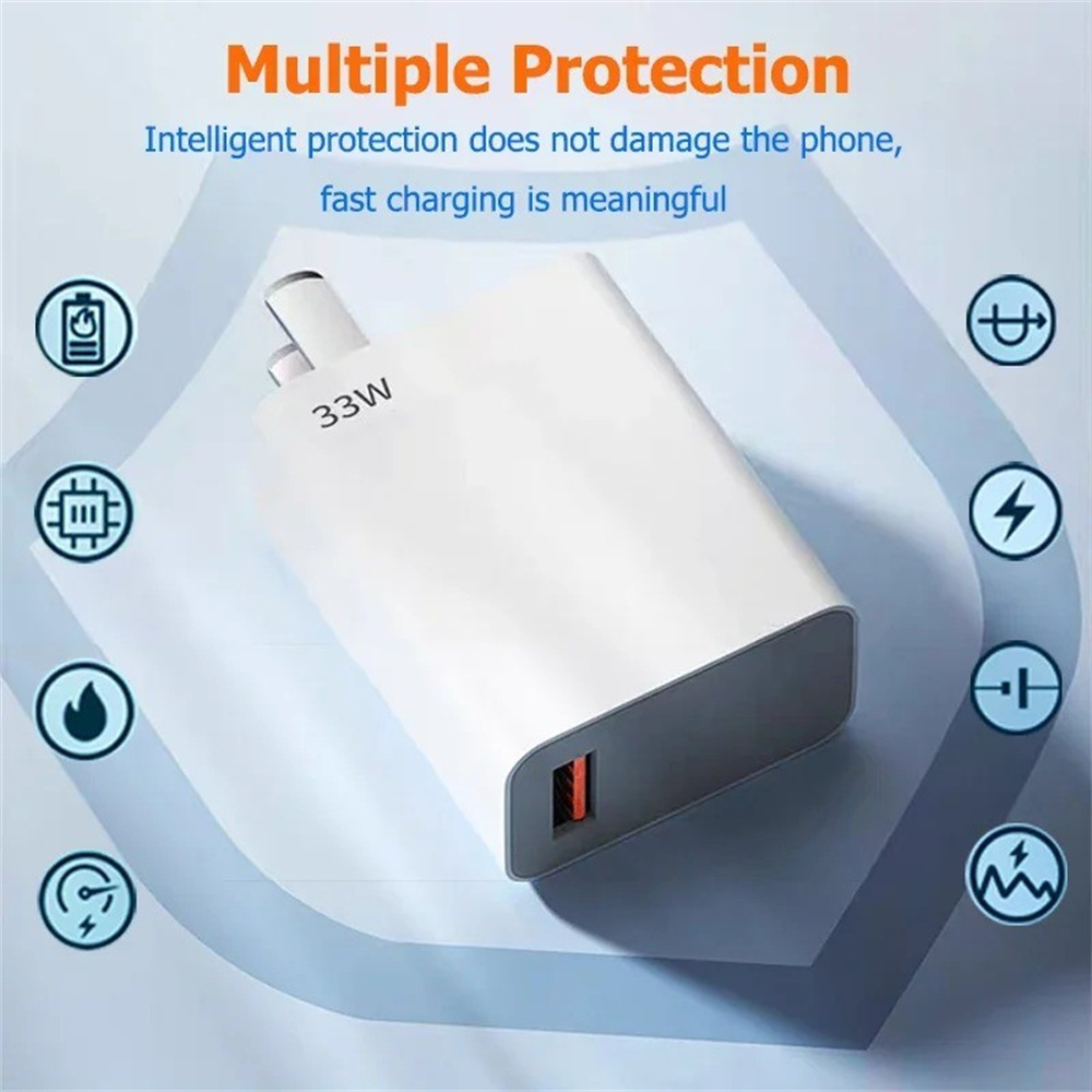 Wall Charger 6A, USB Charger 33W Fast Charging, Type C Cable, EU US Plug, Quick Charge Phone Adapter for Xiaomi Redmi