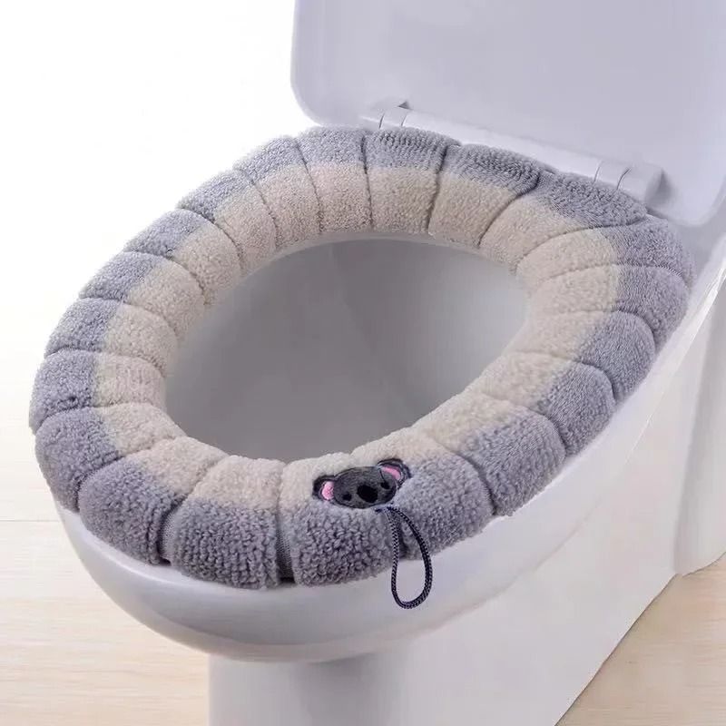 Soft Washable Winter Toilet Seat Cover with Handle | Bathroom Warmer