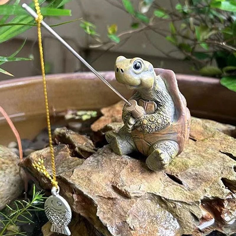 Creative Turtle Garden Statue Resin Fishing Turtle Outdoor Decor