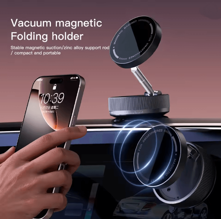 Vacuum Suction Magnetic Phone Holder with 360 Rotation and Foldable Design